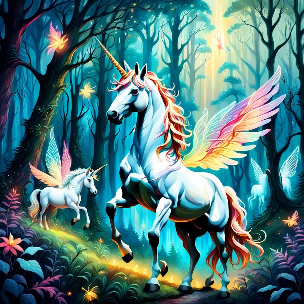 Enchanted Forest: Unicorn, Fairy, and Pegasus Art