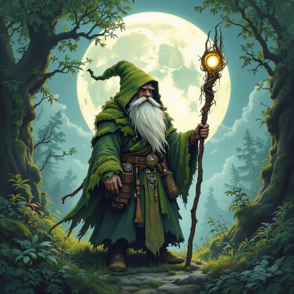 Dwarf Moon Druid in Mystical Forest