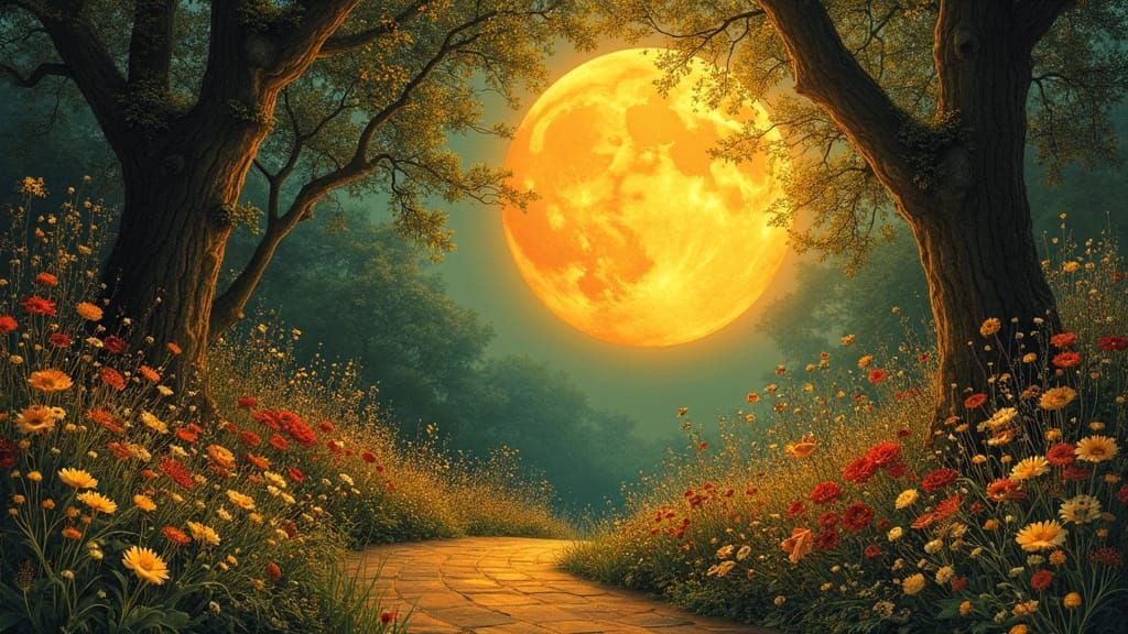 Dreamy Garden Scene in Art Nouveau Style