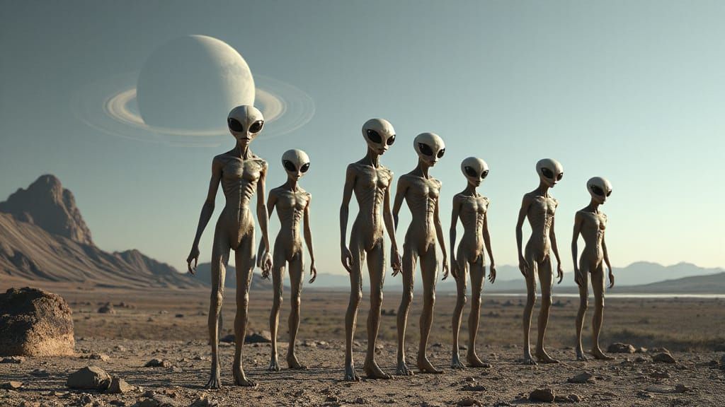 Tall Humanoid Aliens on Ringed Alien Planet