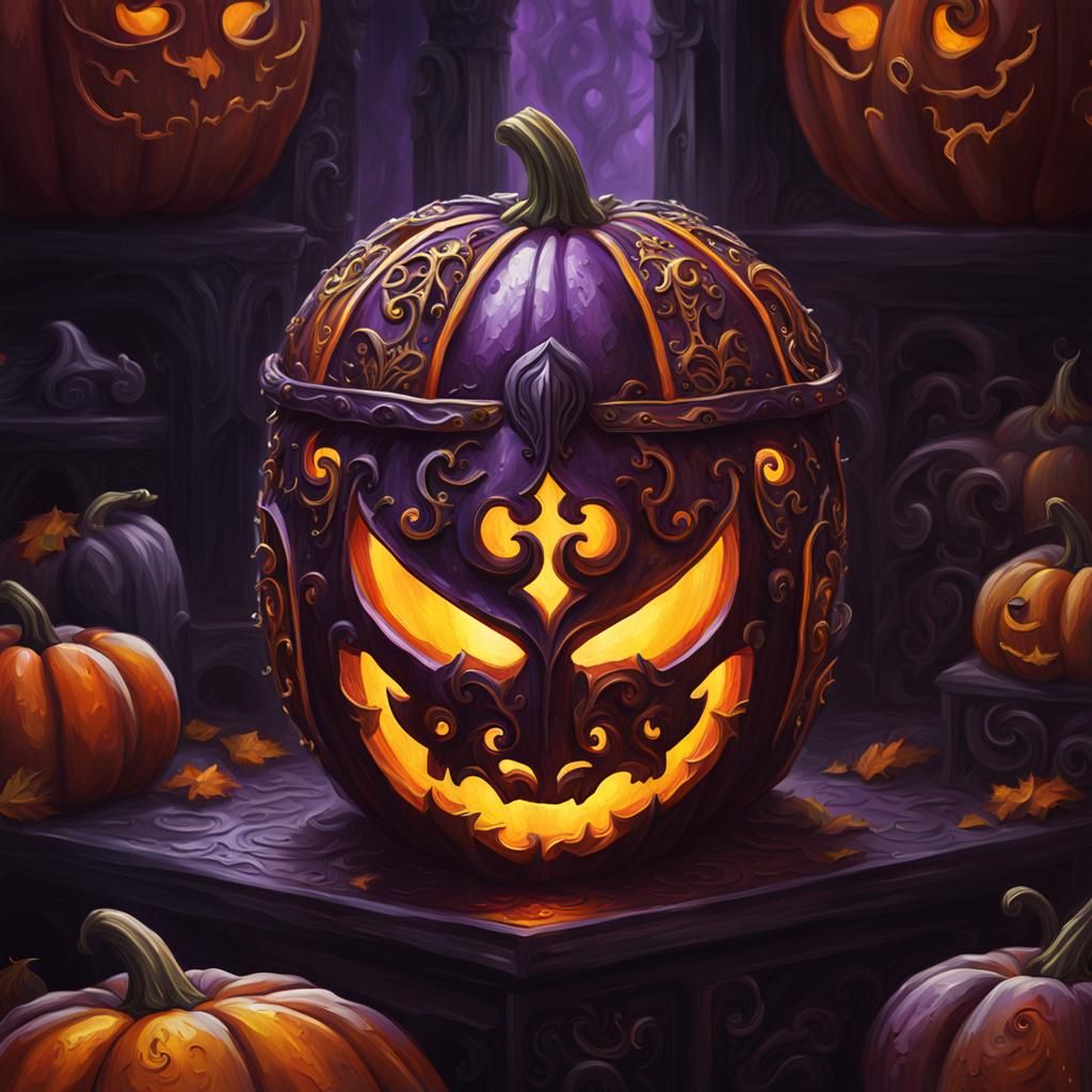 Pumpkin Knight Helmet: Dark Fantasy Concept Art