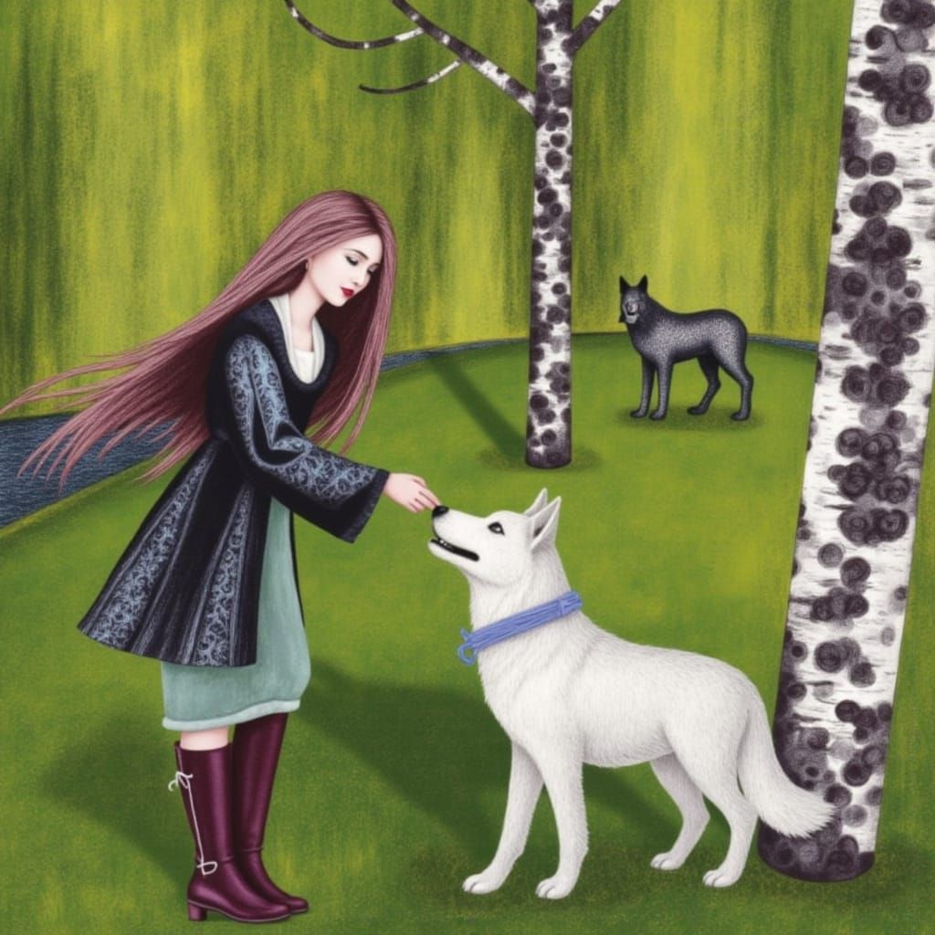 Witch With Wolf Companions by River