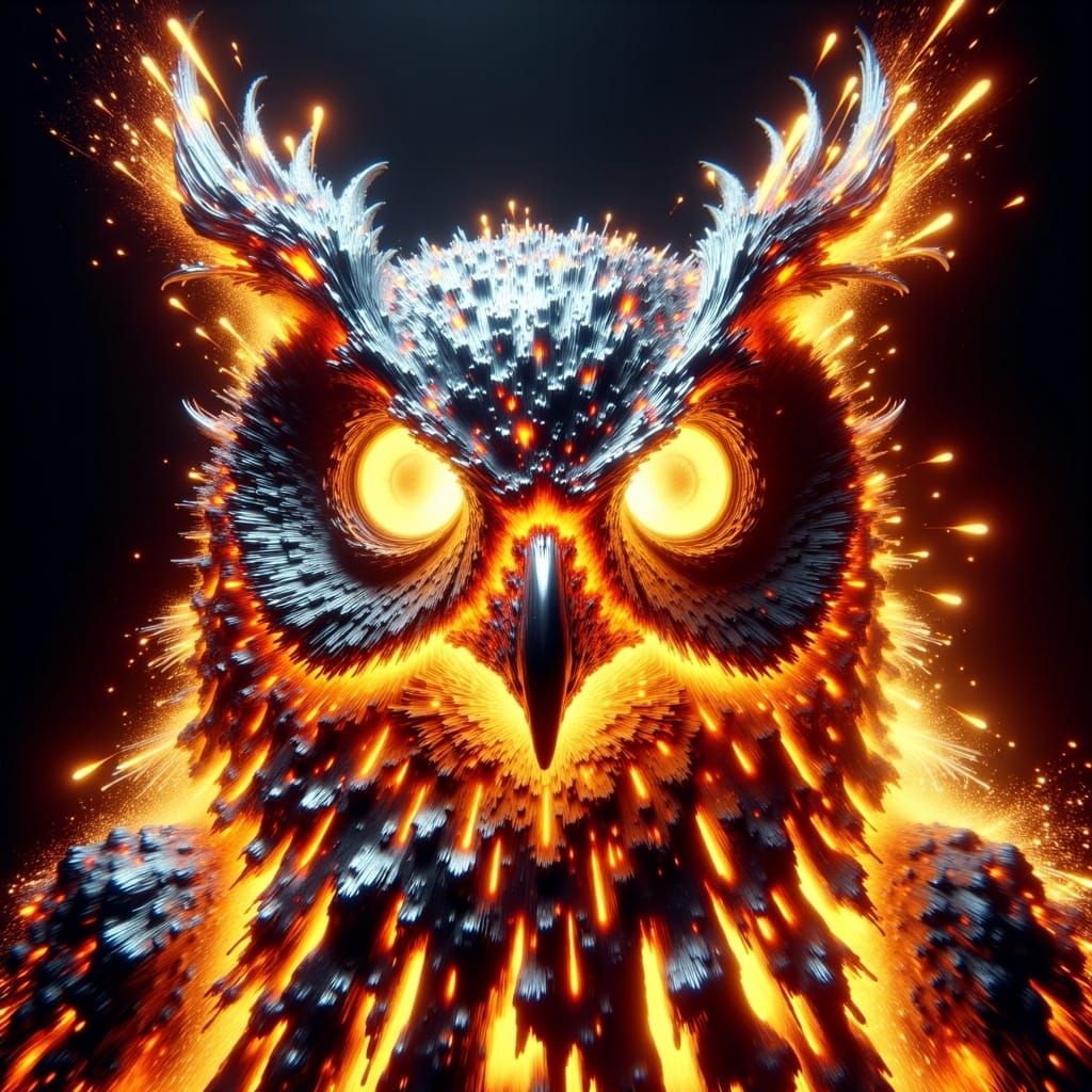 Molten Owl Statue in Dynamic Flux