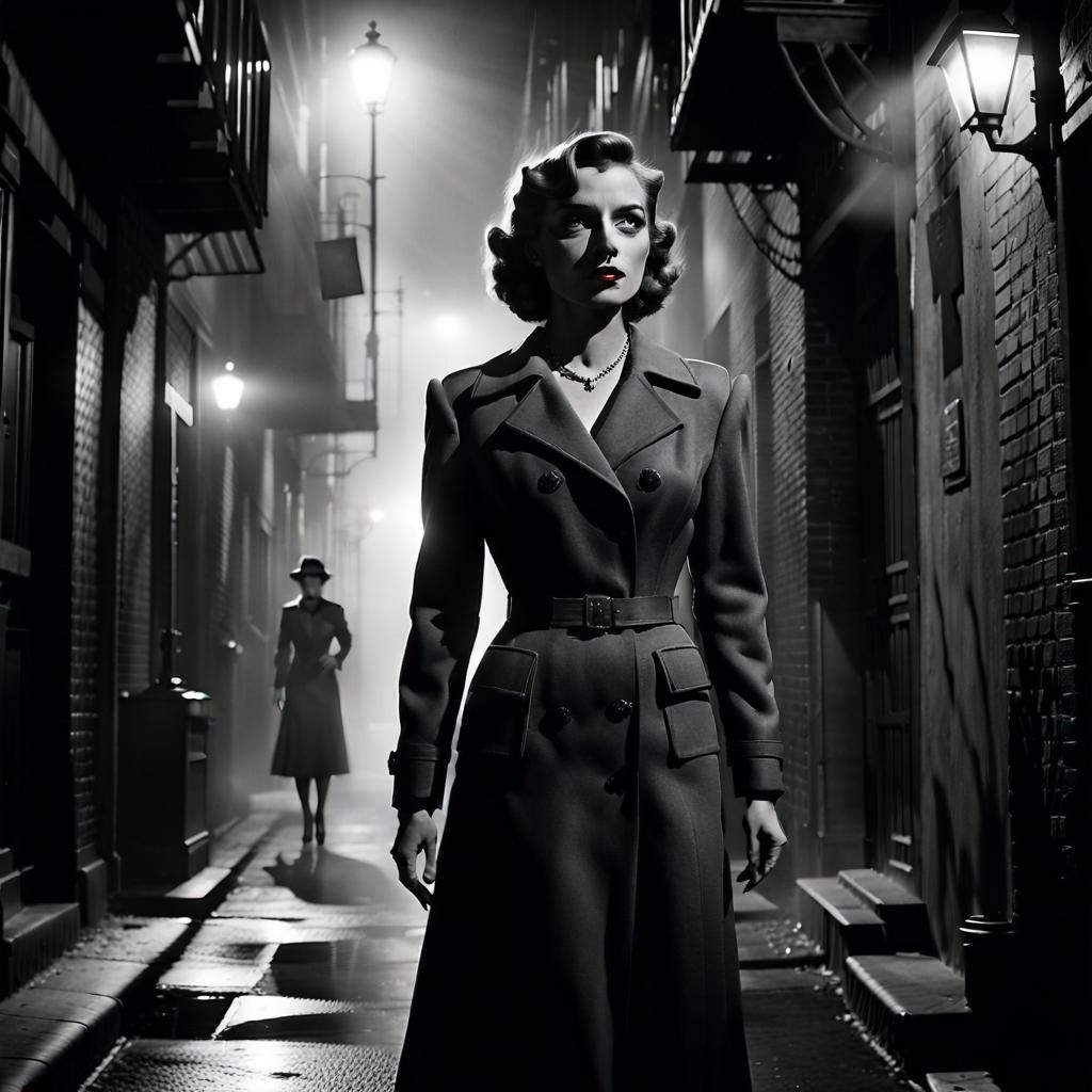 Dramatic Film Noir Transformation in a Dark Alley