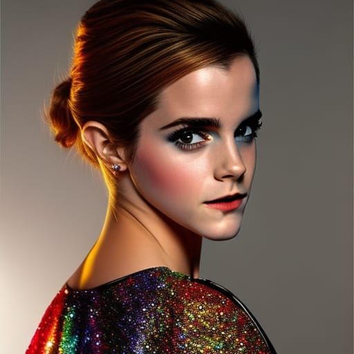 Emma Watson at 1980s Disco, Hyperrealistic Portrait