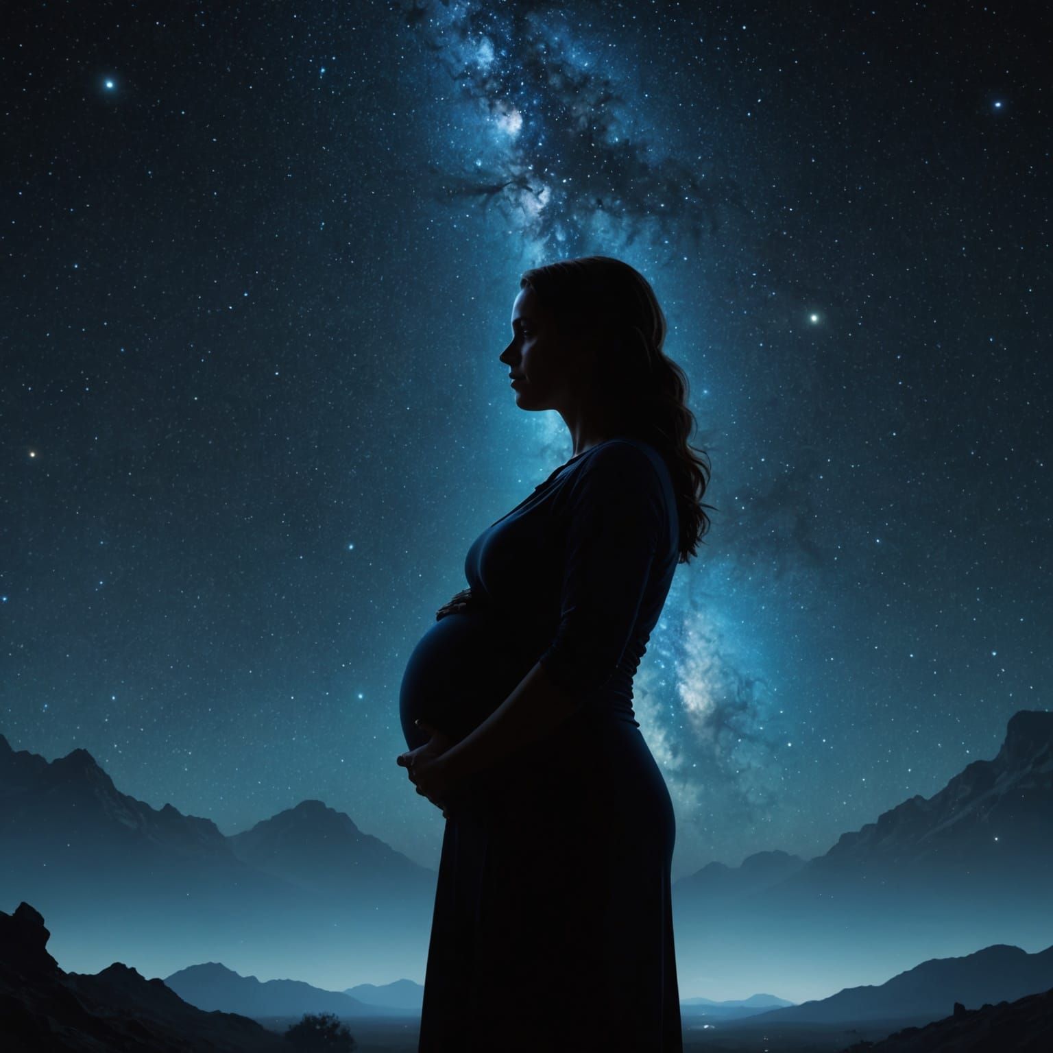 Pregnant Silhouette Against a Milky Way Galaxy