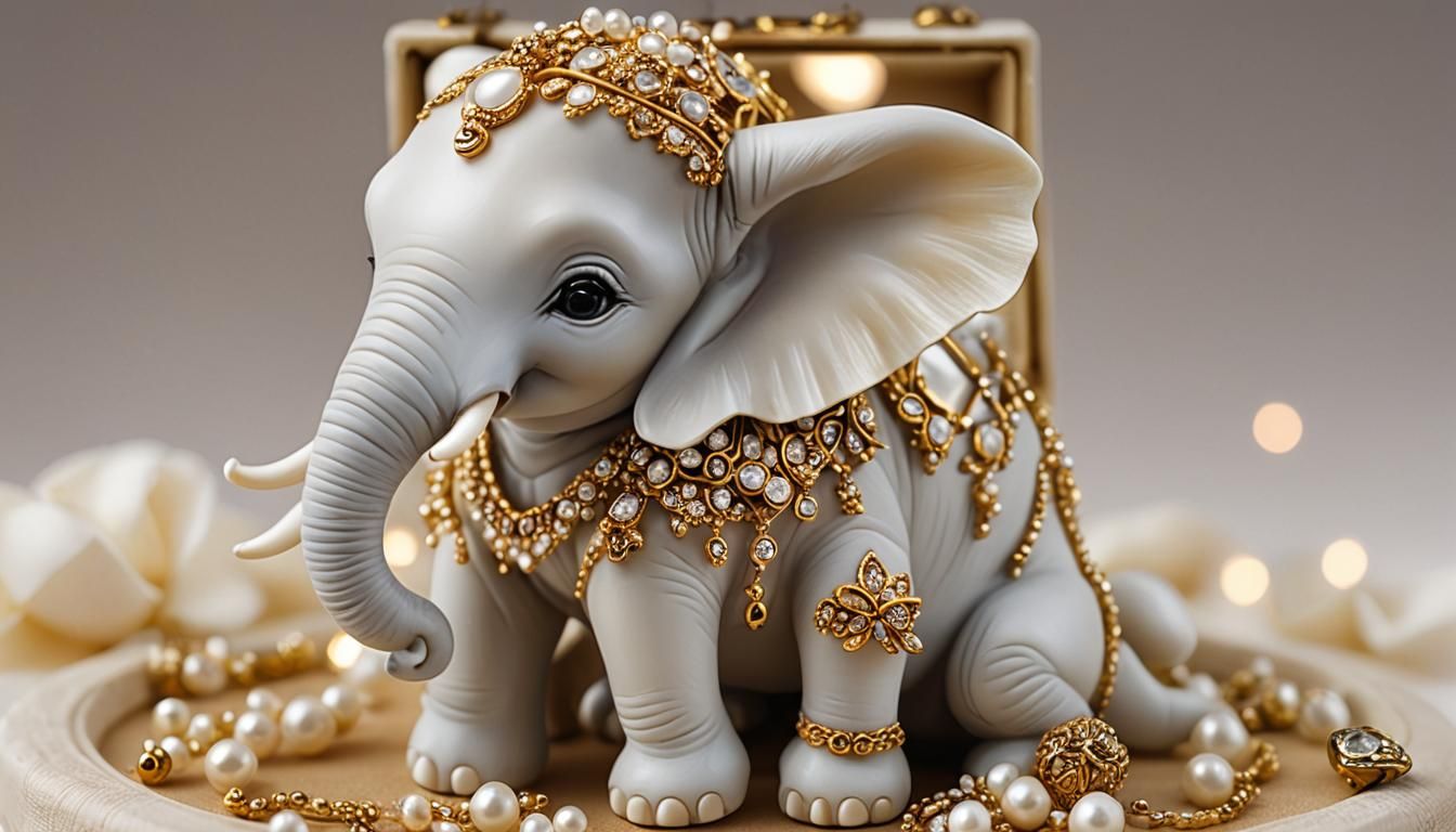 Miniature Elephant in Ivory Jewelry Box