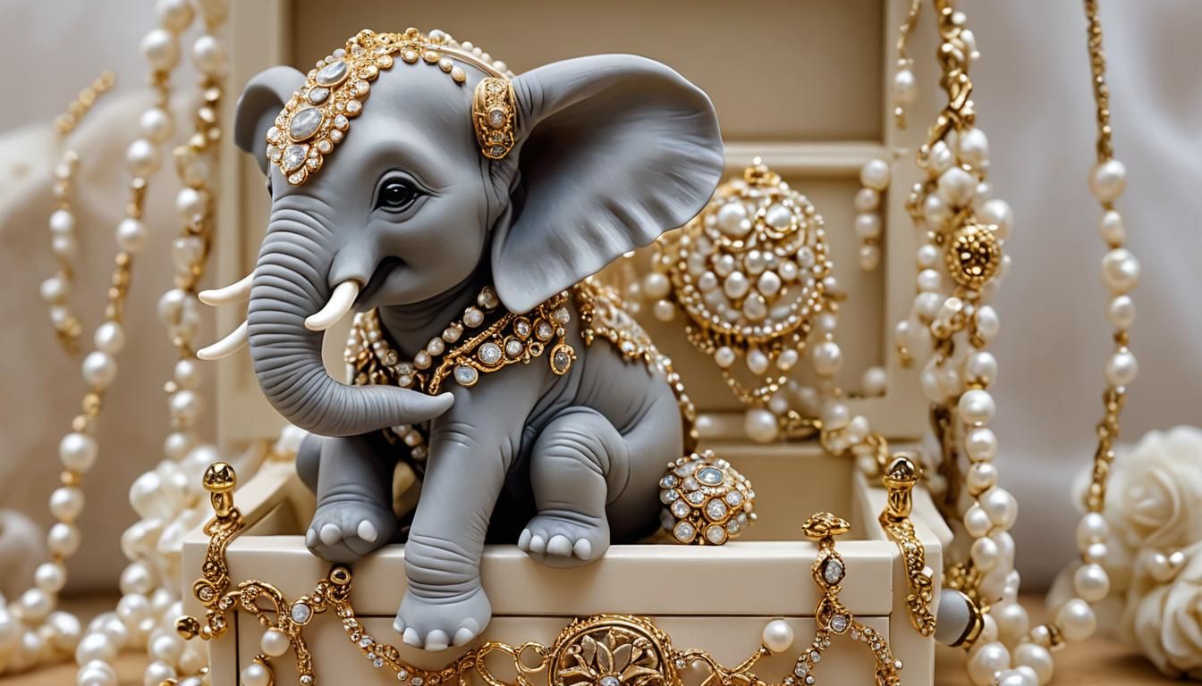 Miniature Elephant in Ivory Jewelry Box