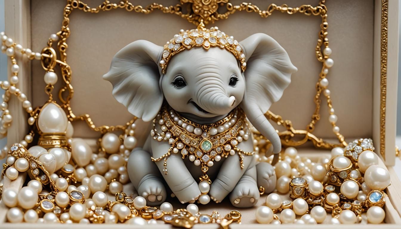 Baby Elephant in Ivory Jewellery Box