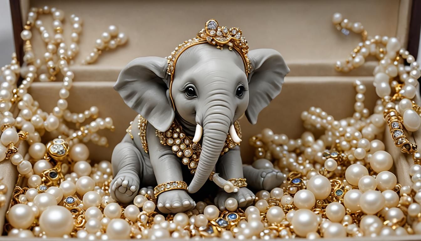 Miniature Jeweled Elephant in Ivory Box