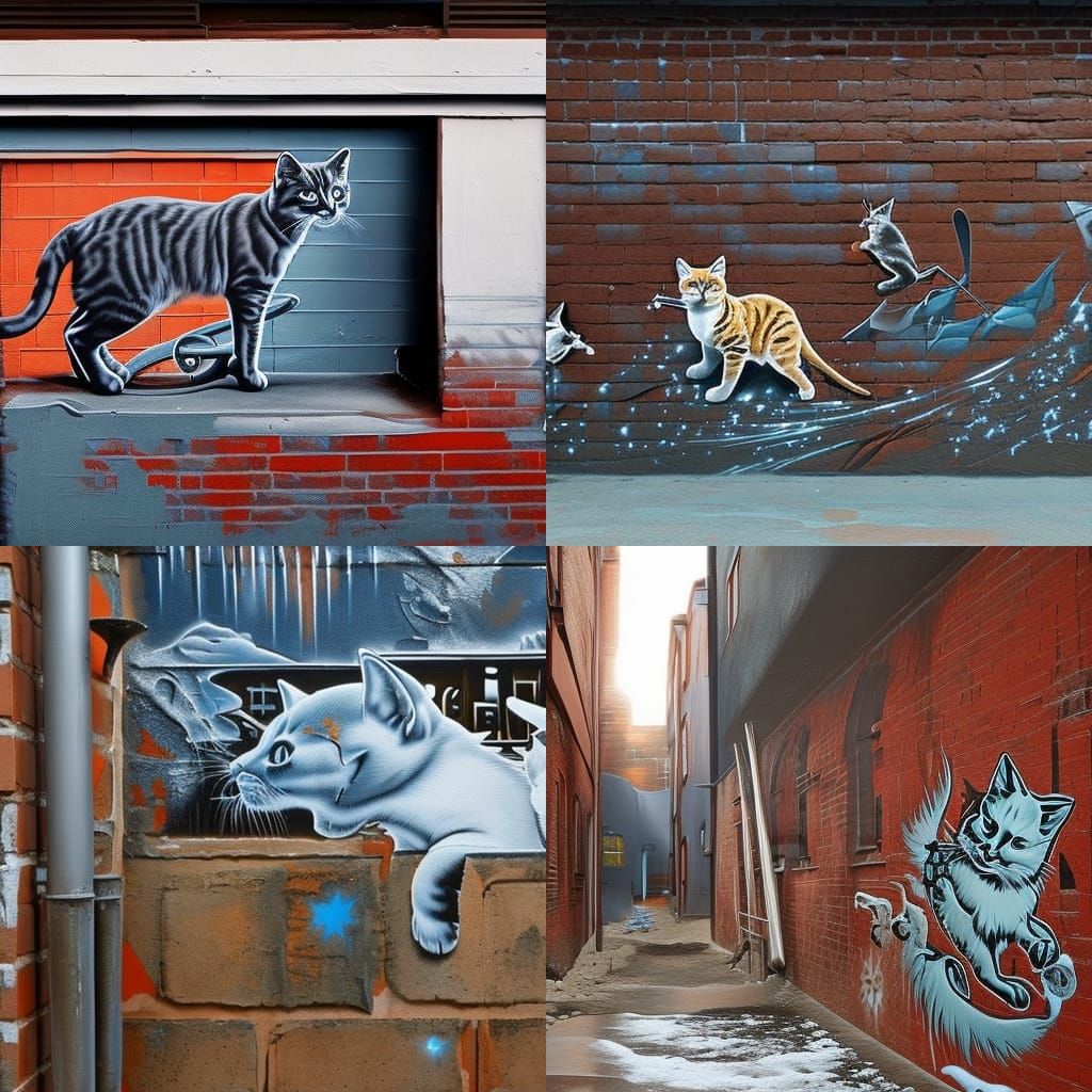 Happy Kittens Playing in Graffiti Alley