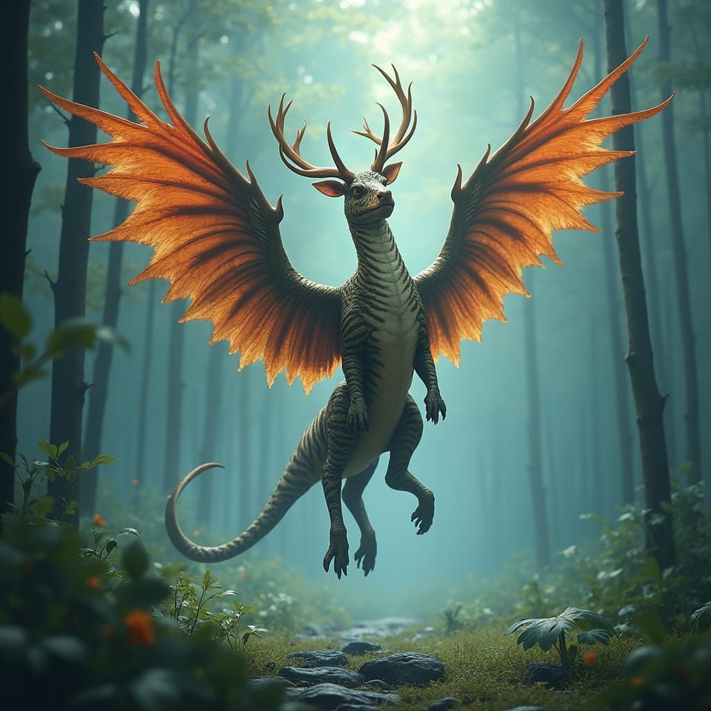 Majestic Serpent Chimera in a Mystical Forest