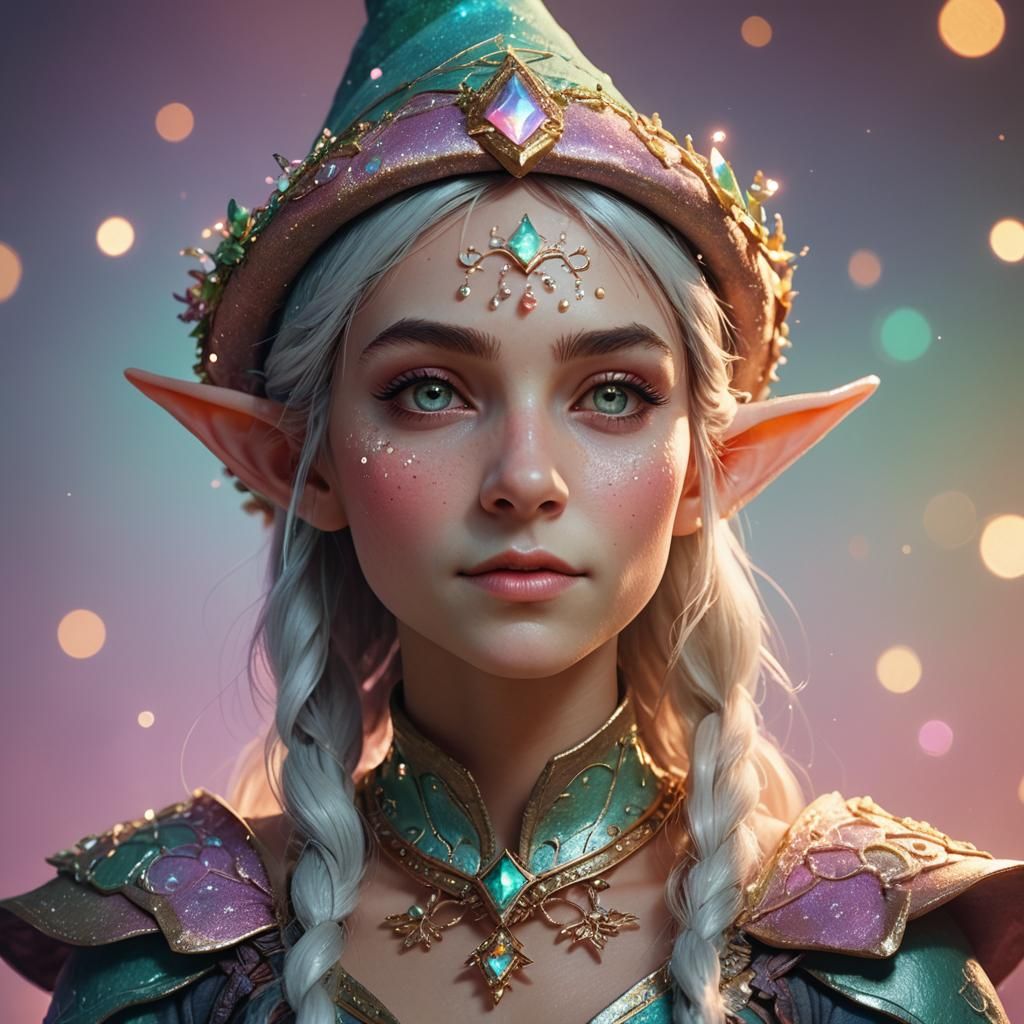Fantasy Elf Portrait with Pastel Glow and 3D Textures