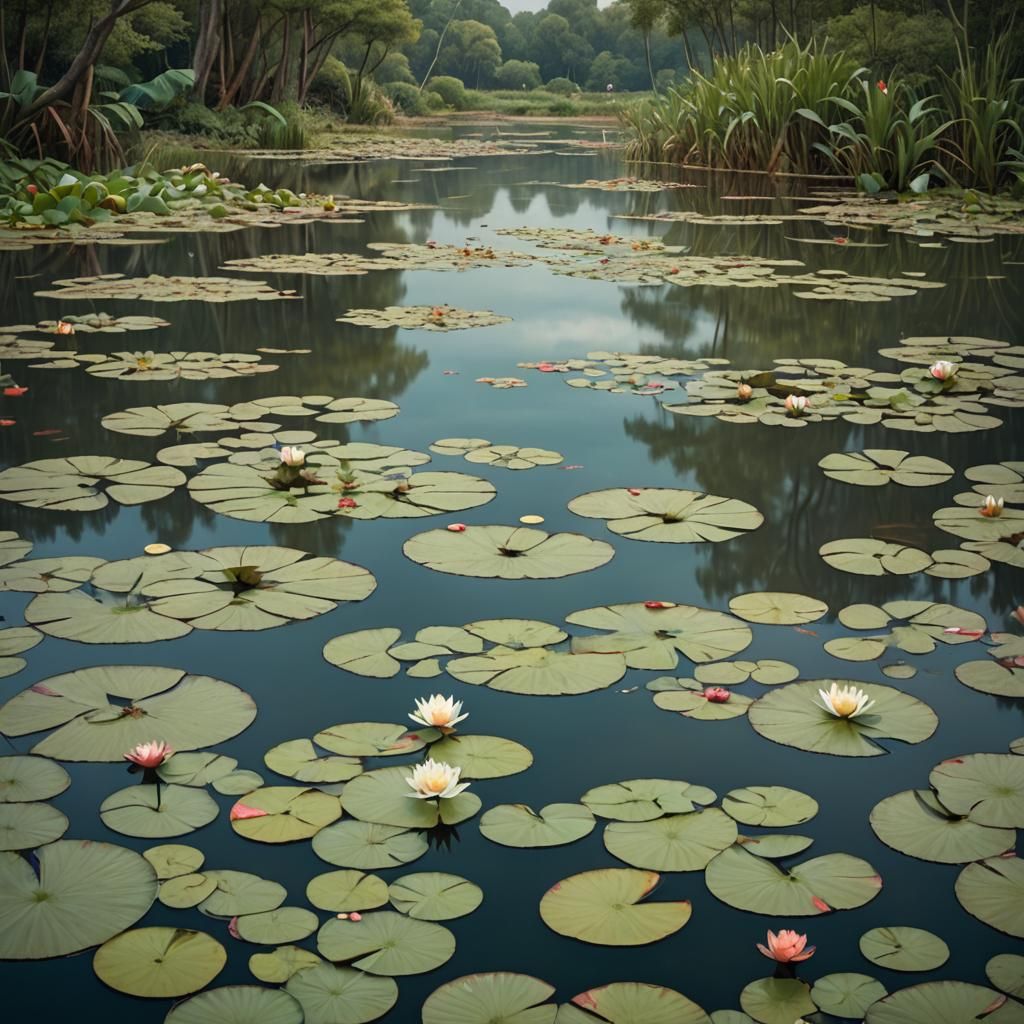Lily Pond in Overcast, Symbolist Style