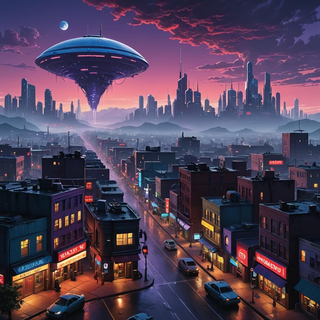 Magical High-Tech City on Alien World in Silver Sky