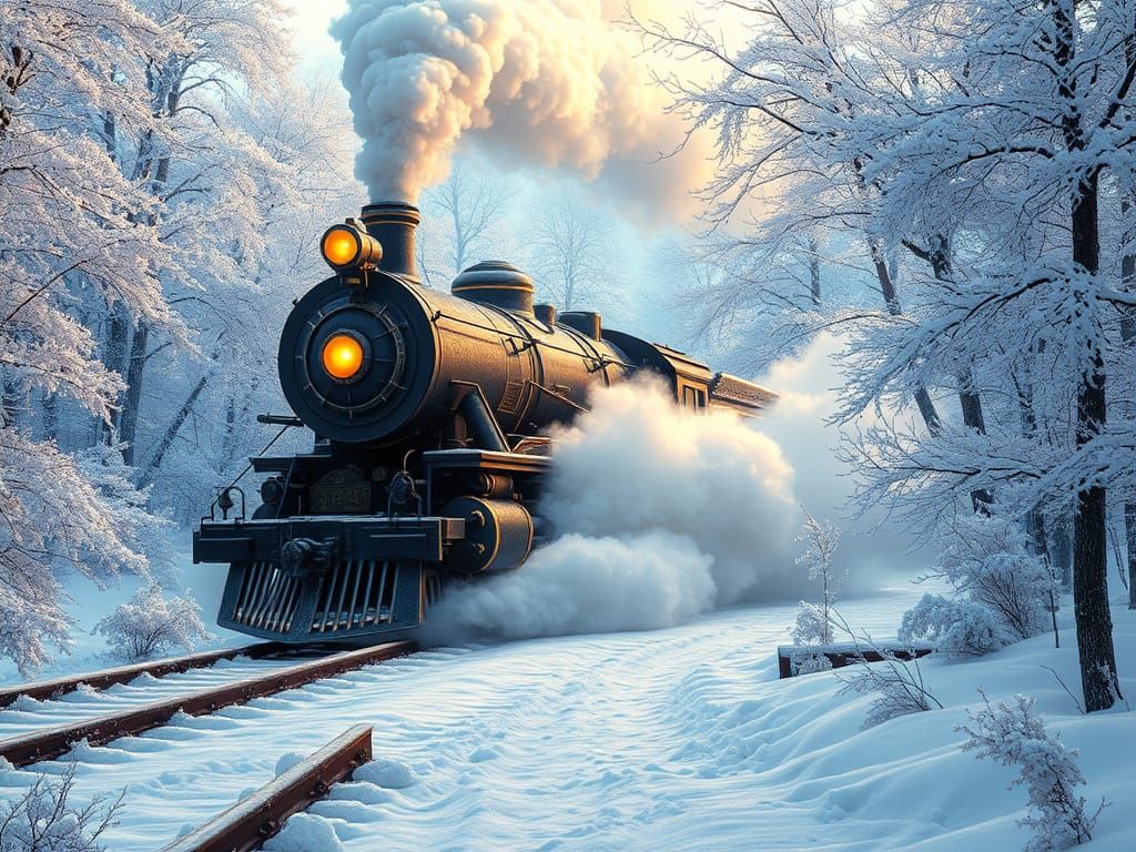 Steam Locomotive Blazes Through Whimsical Winter Wonderland