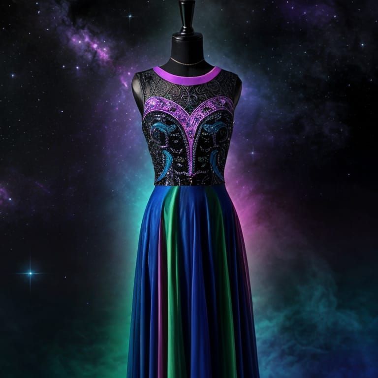 Vibrant Neon Formal Dress in Art Deco Style