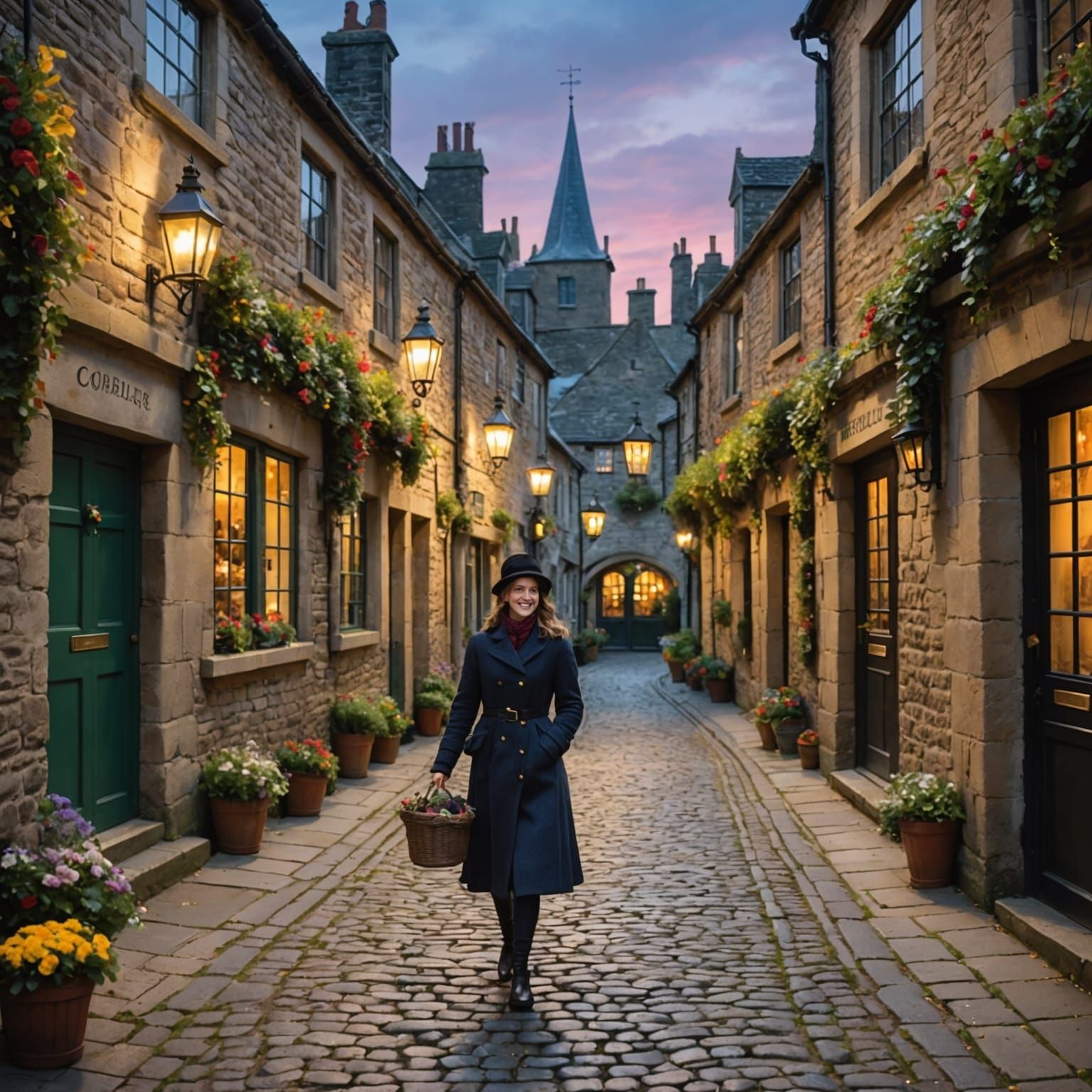 Magical English Village Scene with Lucky Penny