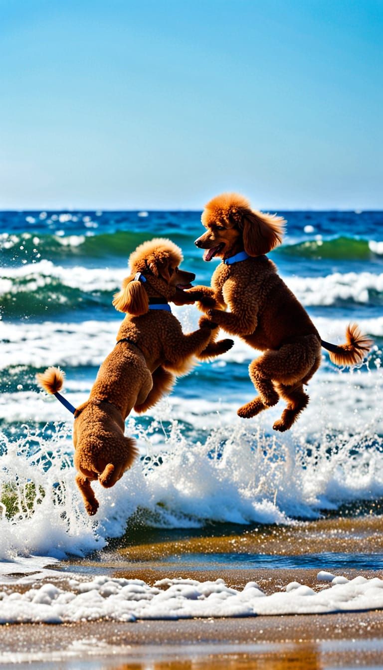Toy Poodles Play on Sunny Beach