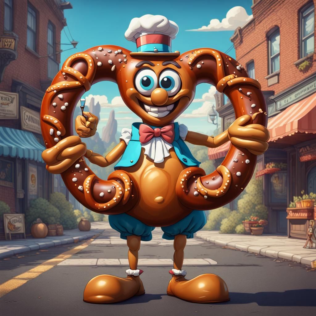Pretzel Character in Bloomers: Retro Comic Art