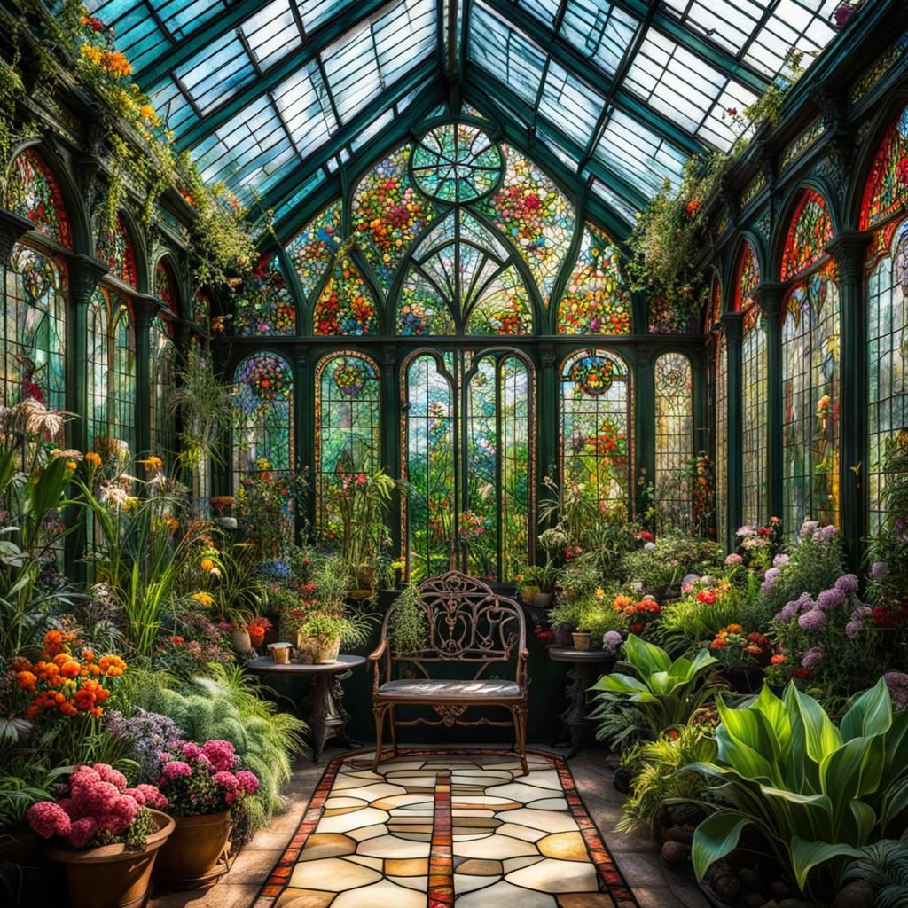 Stunning Stained Glass Victorian Greenhouse Paradise