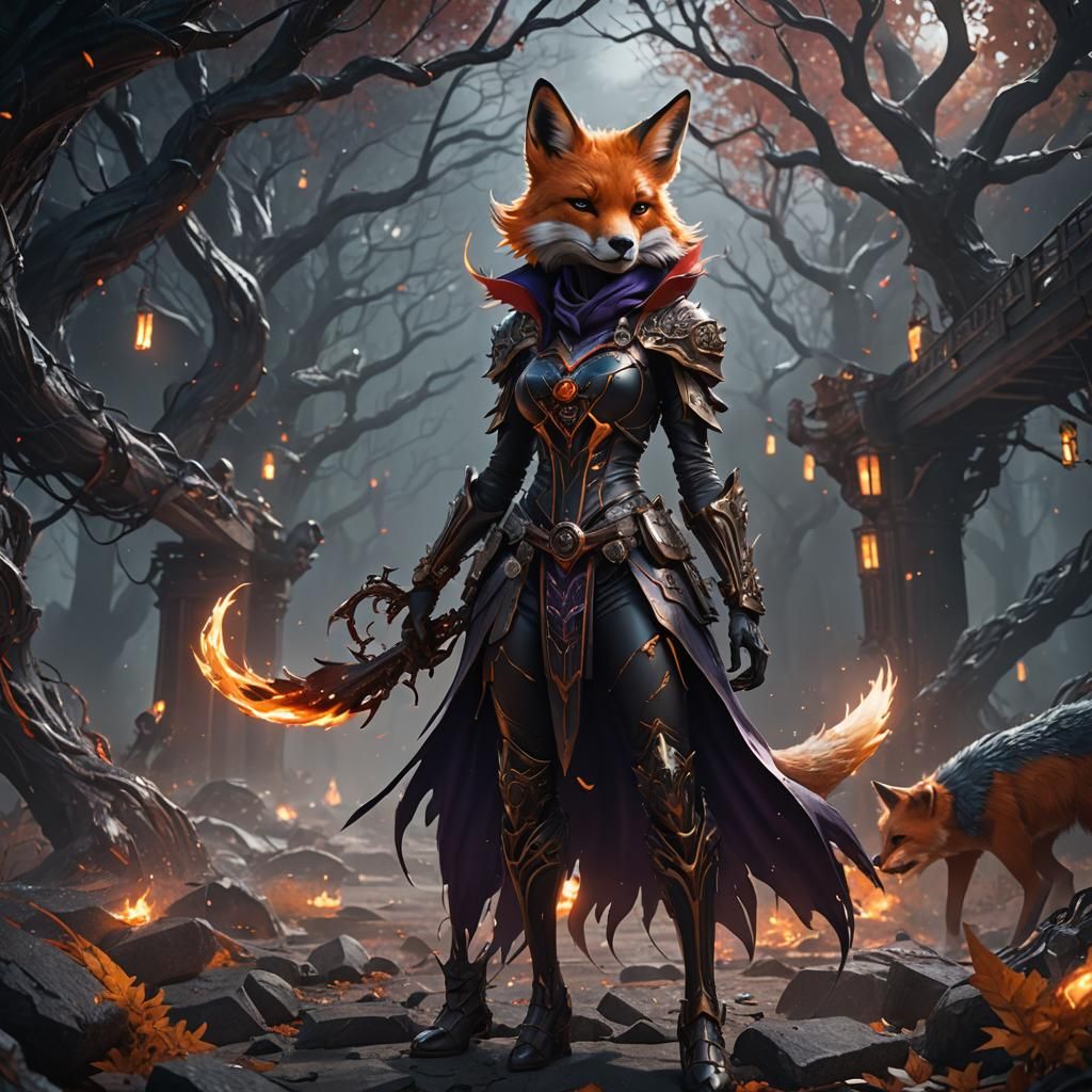 Dark Evil Fox Girl in Detailed Matte Painting
