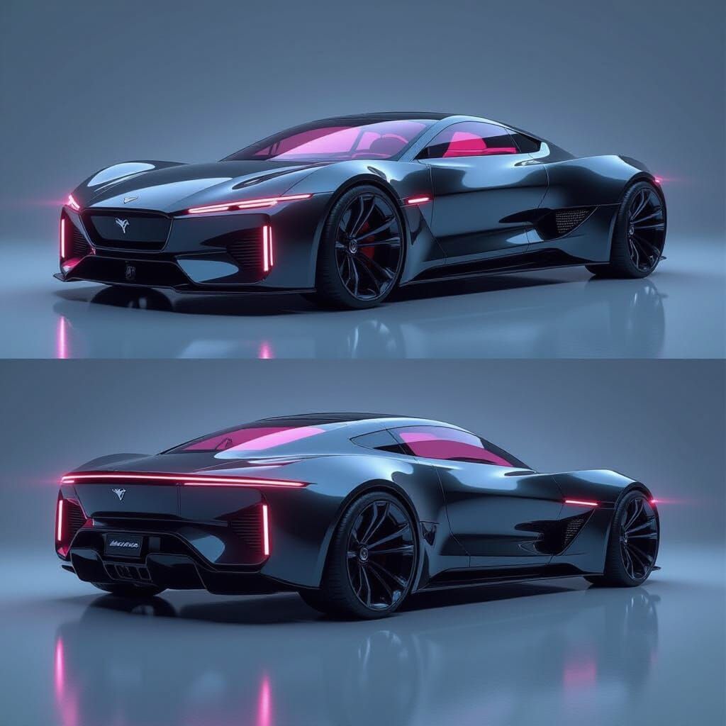 Futuristic Matte Black Six-Wheeled Concept Car