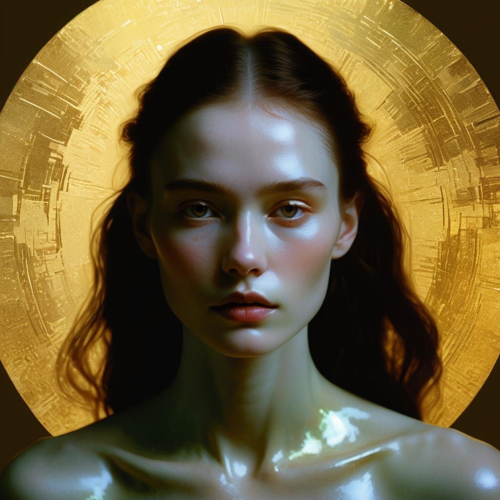 Minimalist Golden Halo Portrait in Bodyscape Style