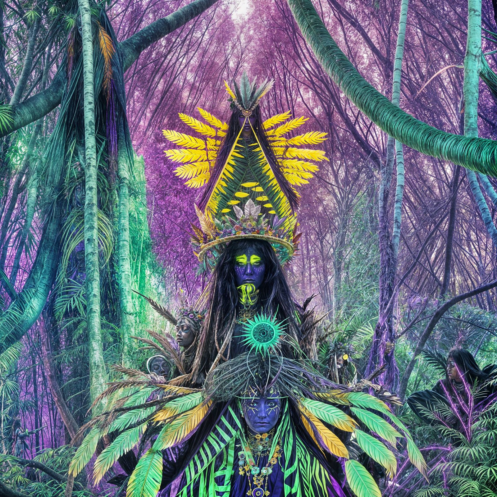 Psychedelic Biomechanical Shaman in Amazon Jungle Ceremony