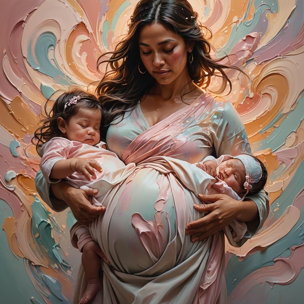 Pregnant Woman with Twins in Splash Art Style