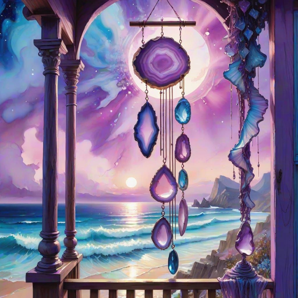Purple Agate Windchime in Watercolor Splash Art