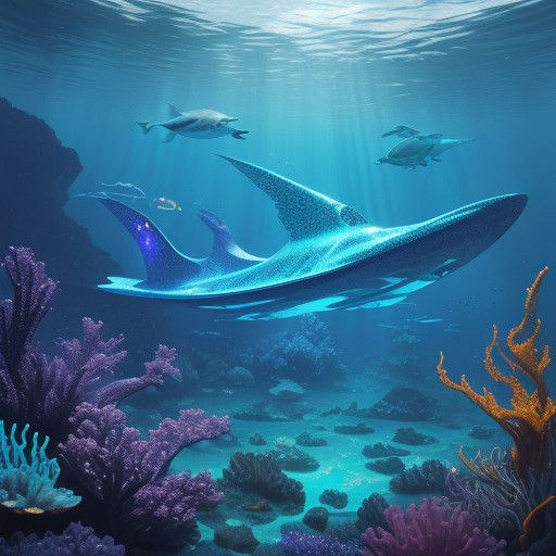 Glass House Among Underwater Stars in Vibrant Oceanic Hues