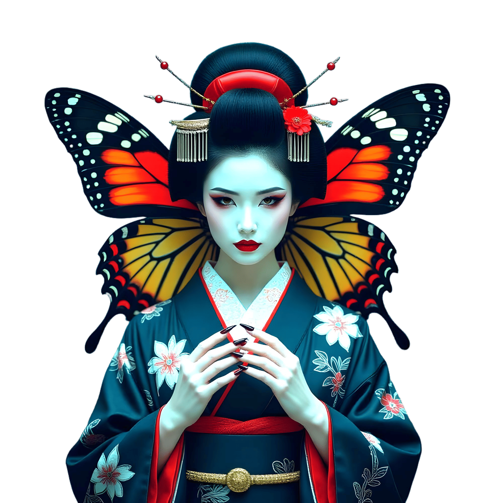 Creepy Psychedelic Geisha with Butterfly Wings