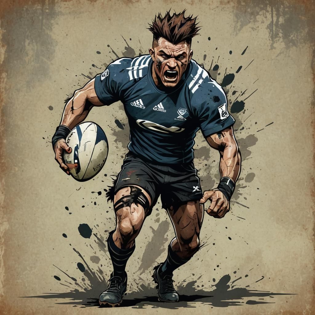 Punk Rugby Player Illustration in Detailed Matte Painting