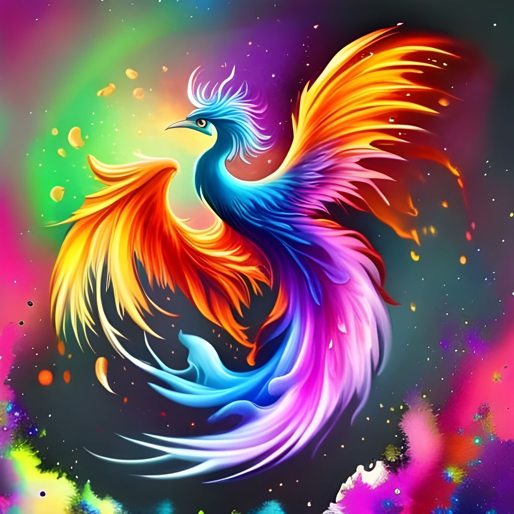 Fiery Purple Phoenix with Iridescent Wings