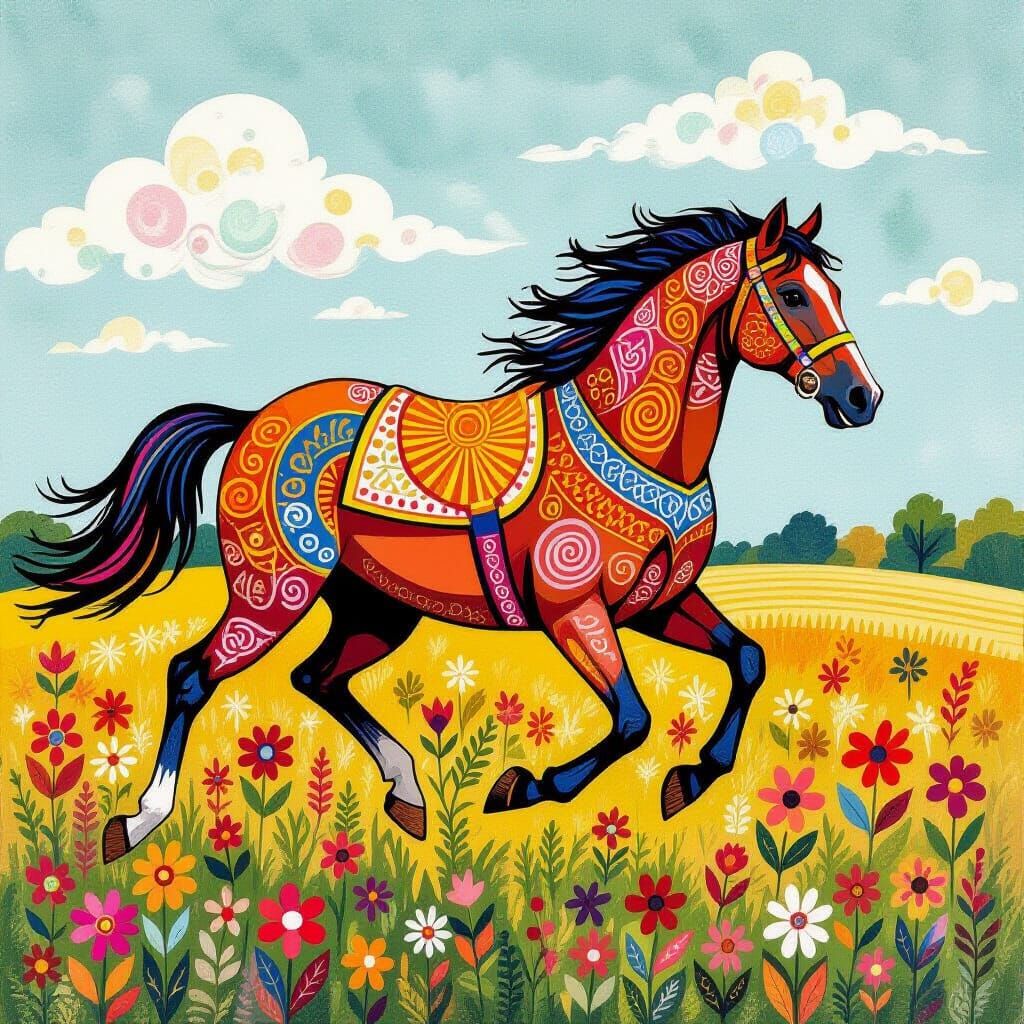 A horse running in a field.