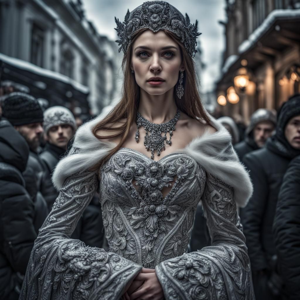 Marzanna, Goddess of Winter, in Crowded Street