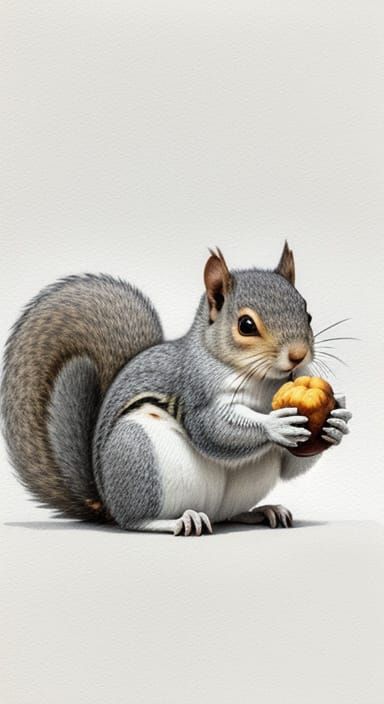 Squirrel Holding Walnuts in Flat Watercolor Design