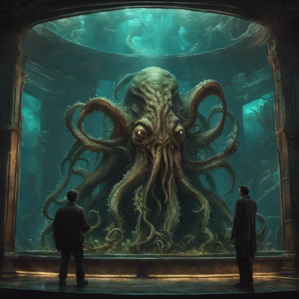Cthulhu in Aquarium: Dark Fantasy Concept Art
