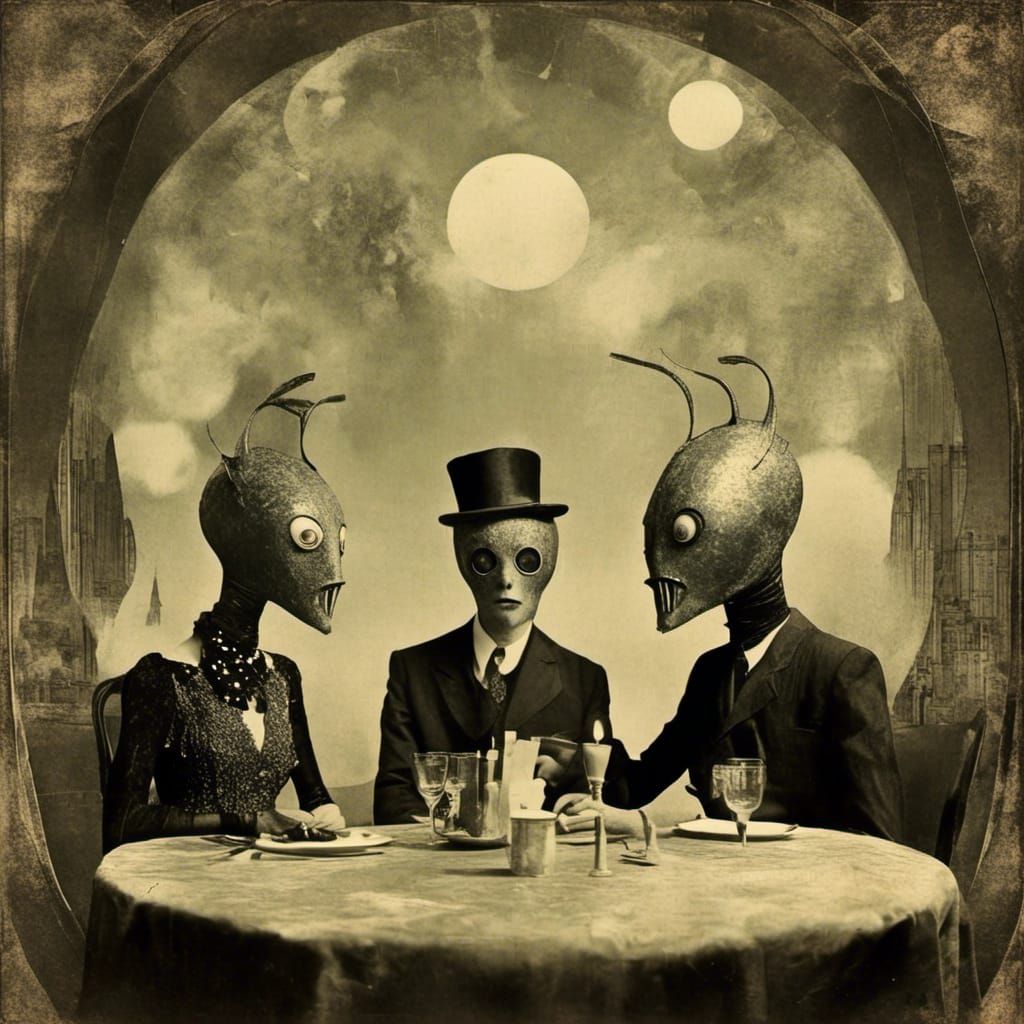 Aliens on a Date: Surreal Art Deco Restaurant