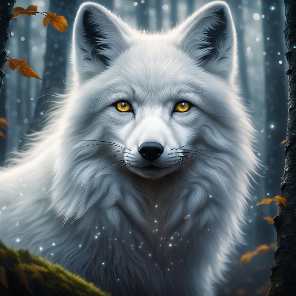 Enchanted White Fox in Misty Forest: Wildlife Photography