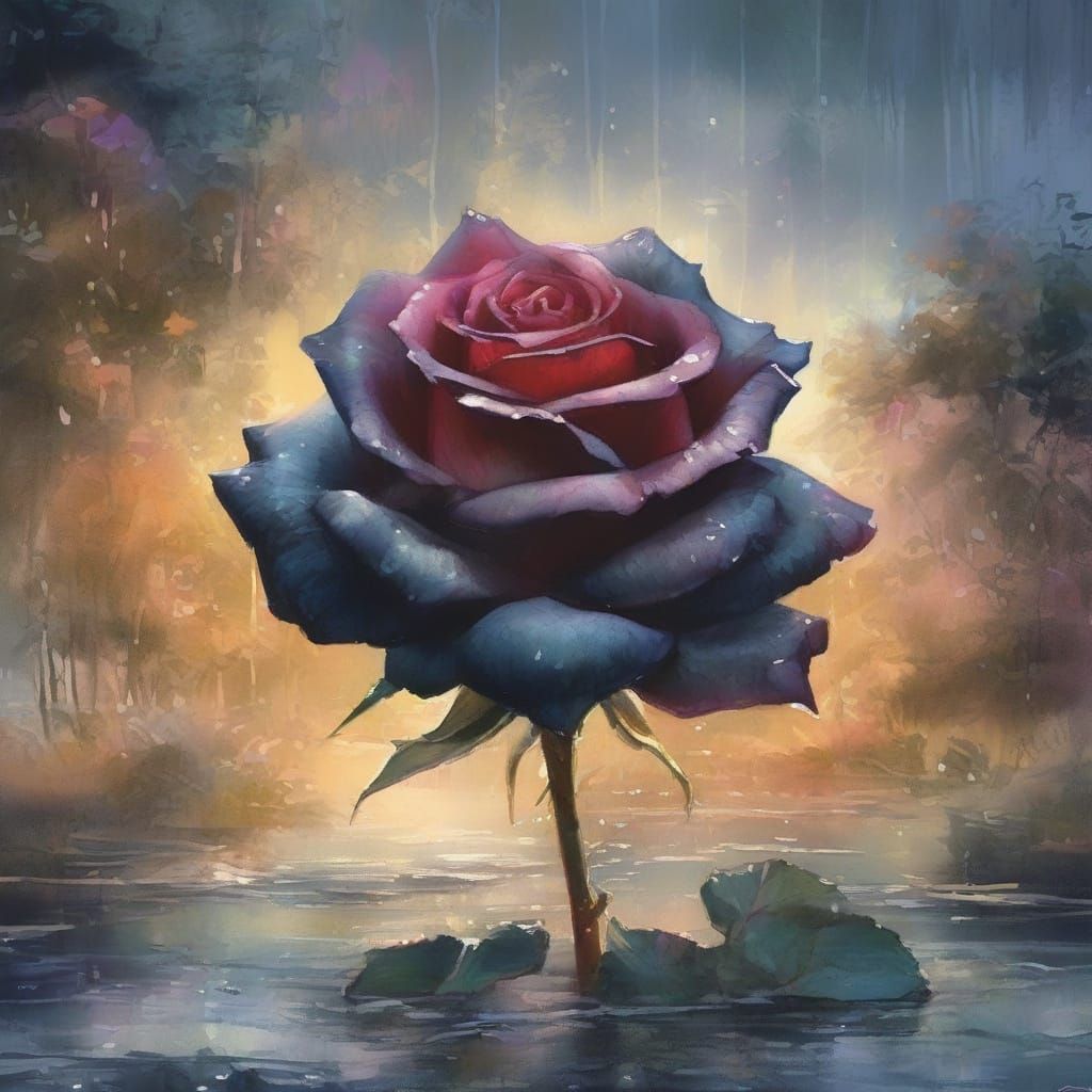 Ethereal Black Rose Blooms in Whimsical Garden