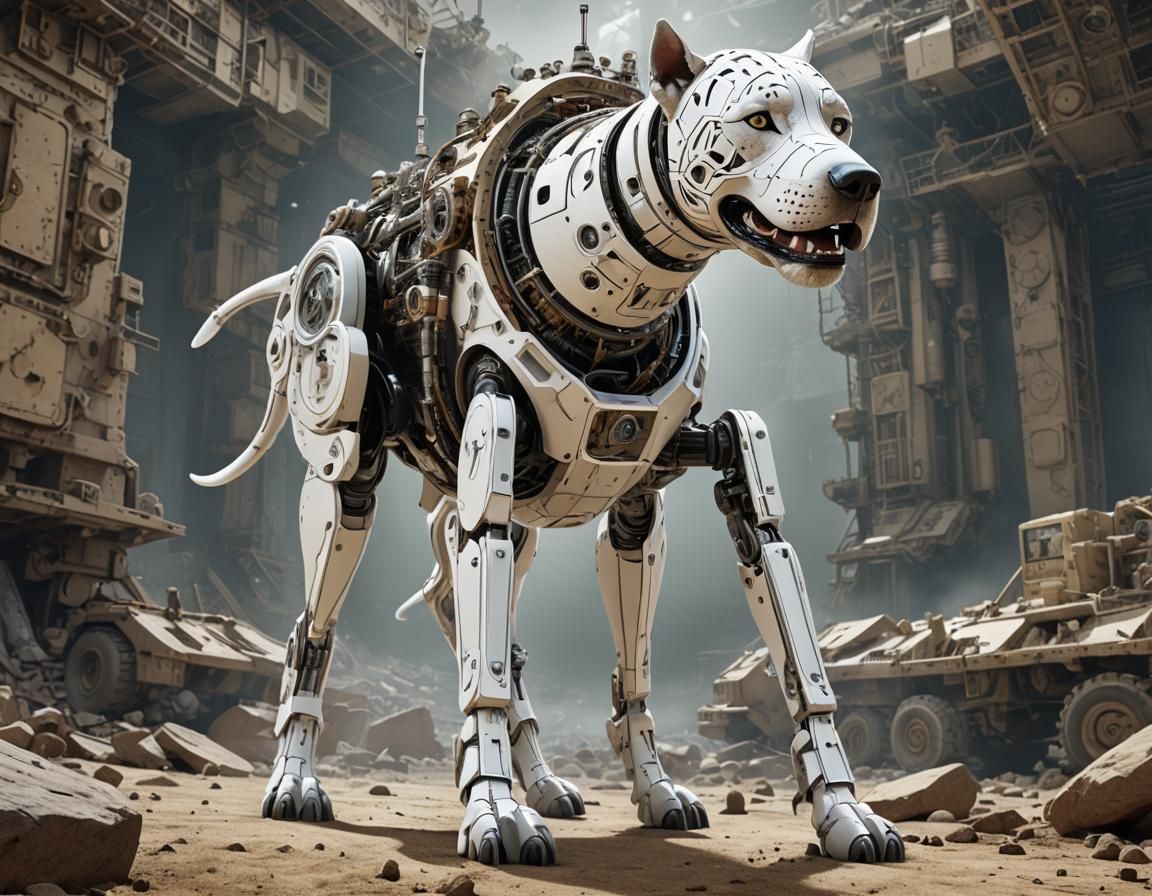 tintin's dog Snowy transformed into a cyborg