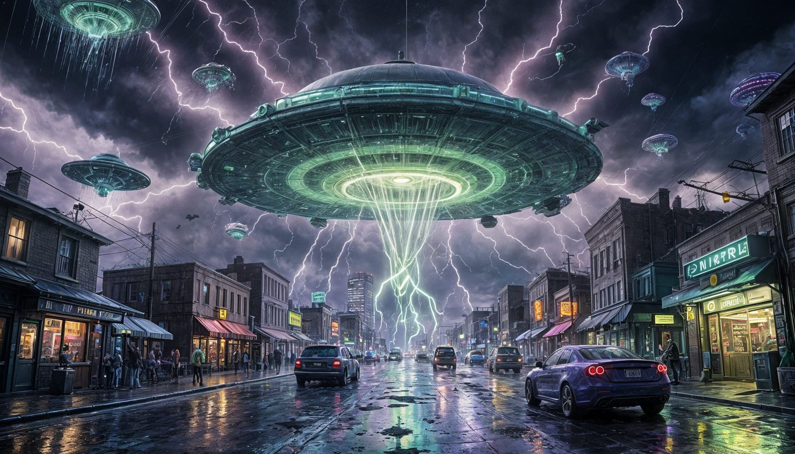 Springfield Chaos: UFO Invasion in Retro Sci-Fi Cartoon Styl...