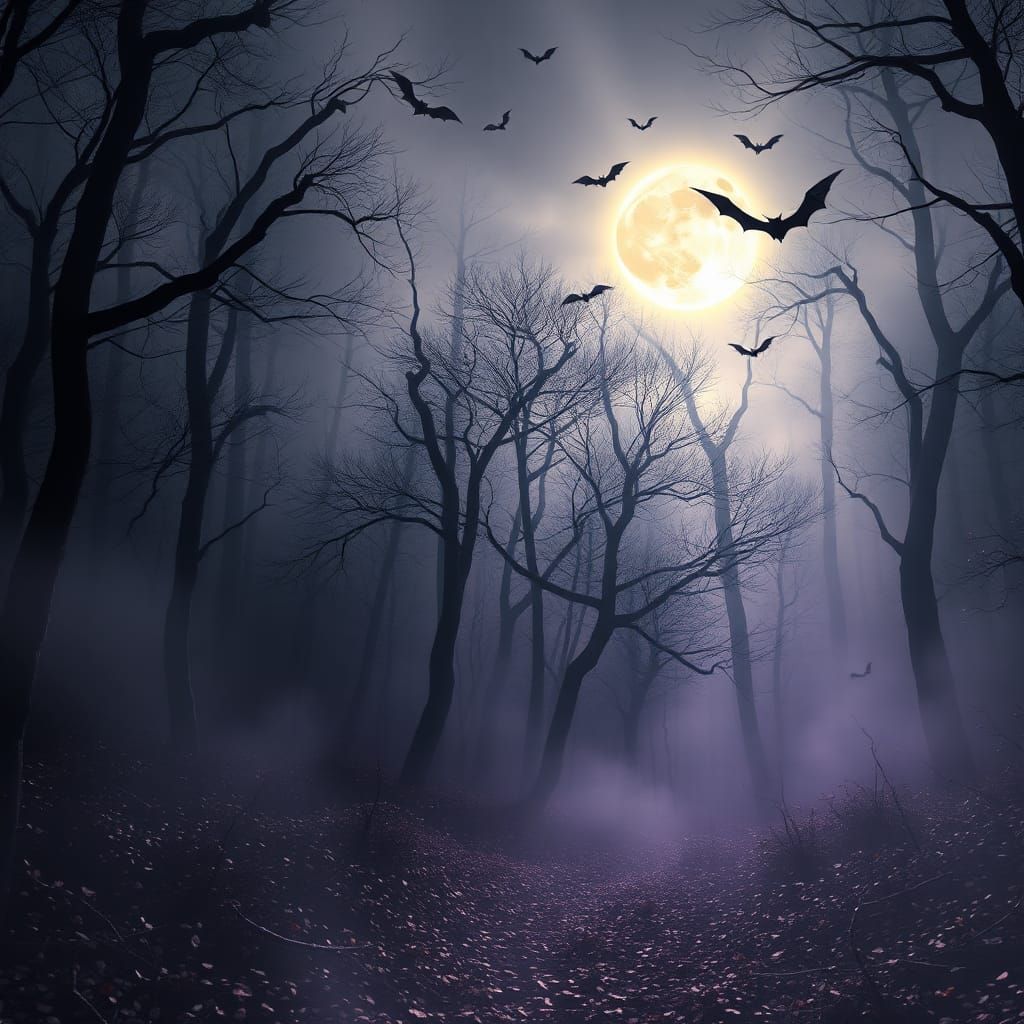 Mystical Moonlit Forest with Eerie Shadows