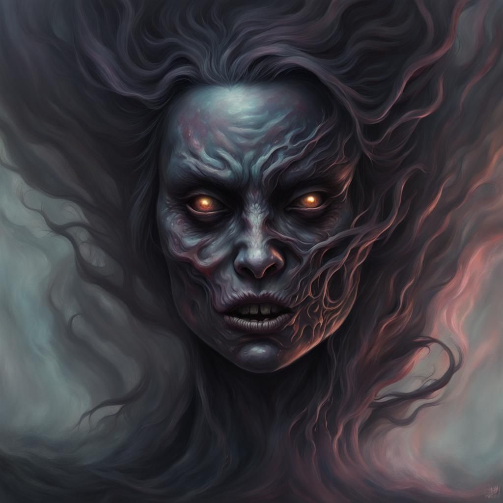 Eerie Ghoul Portrait in Dark Surrealist Style