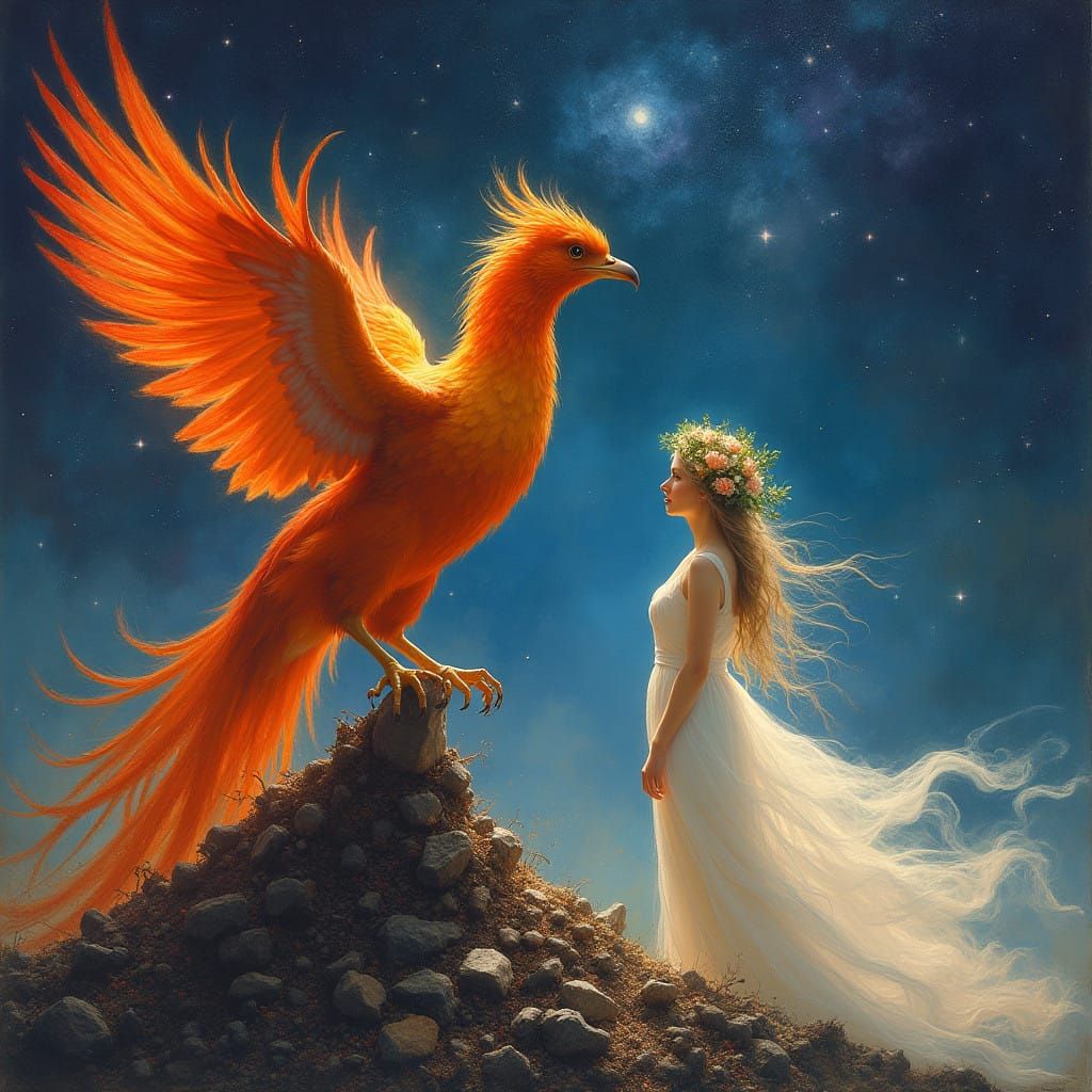 Phoenix Rises Majestically from Ancient Ashes in Celestial S...