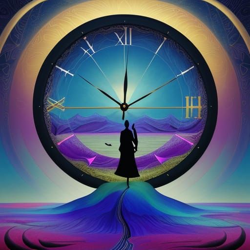 Surreal Dreamscape with Distorted Time and Ethereal Figures