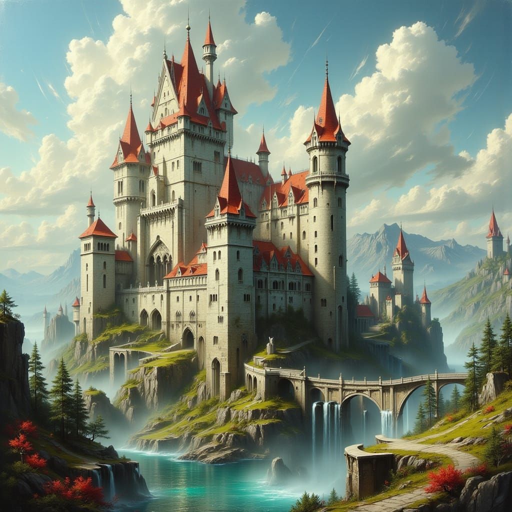 Majestic Castle with Moat in Classical Style