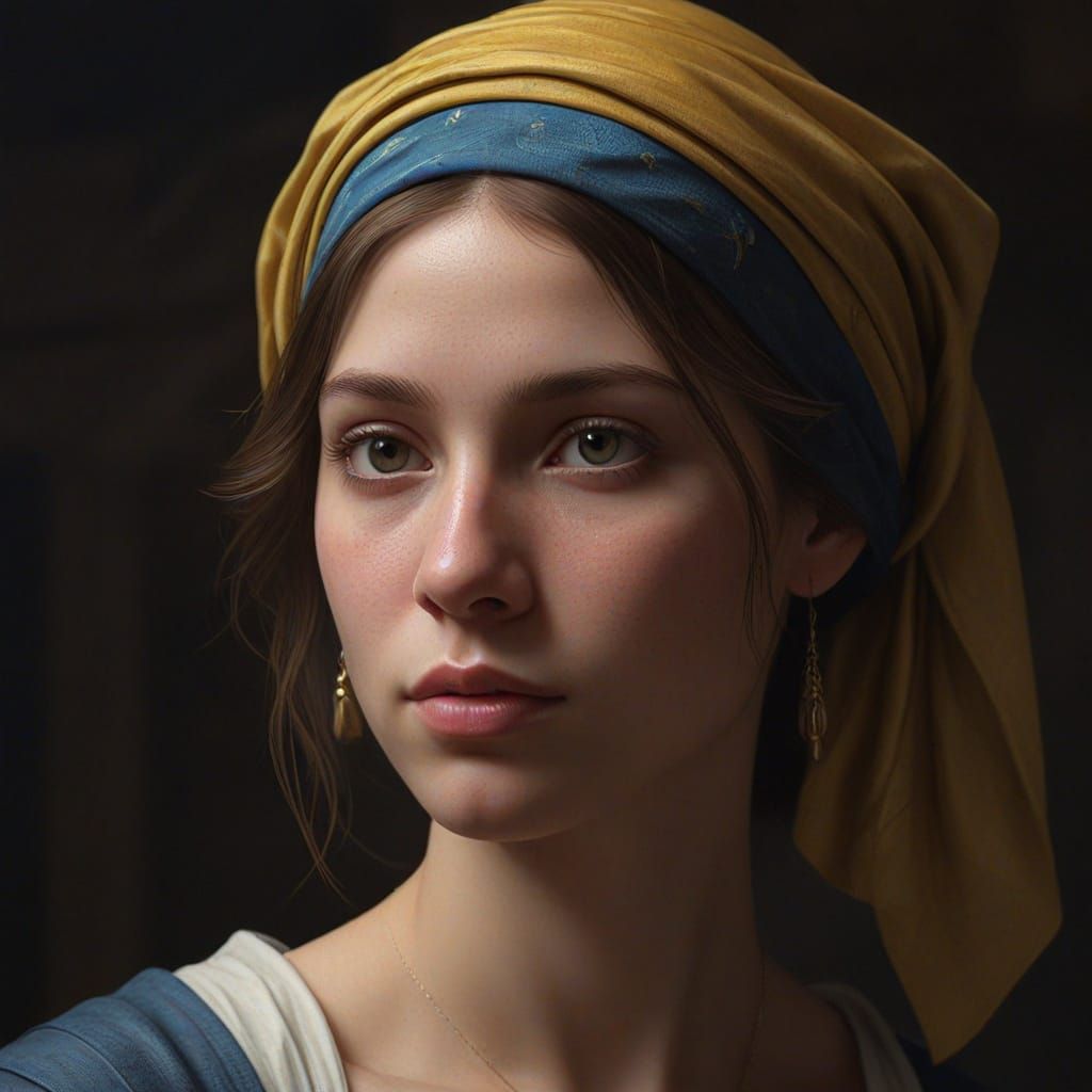 Ethereal Woman Portrait in Vermeer Style